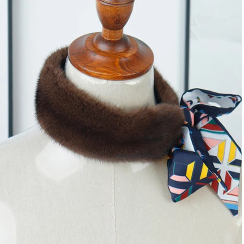 Женский шарф из натурального меха норки модный роскошный с лентой на осень и зиму