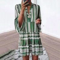 dress summer 2021 new printed dress loose fashion v neck chiffon pleated skirt