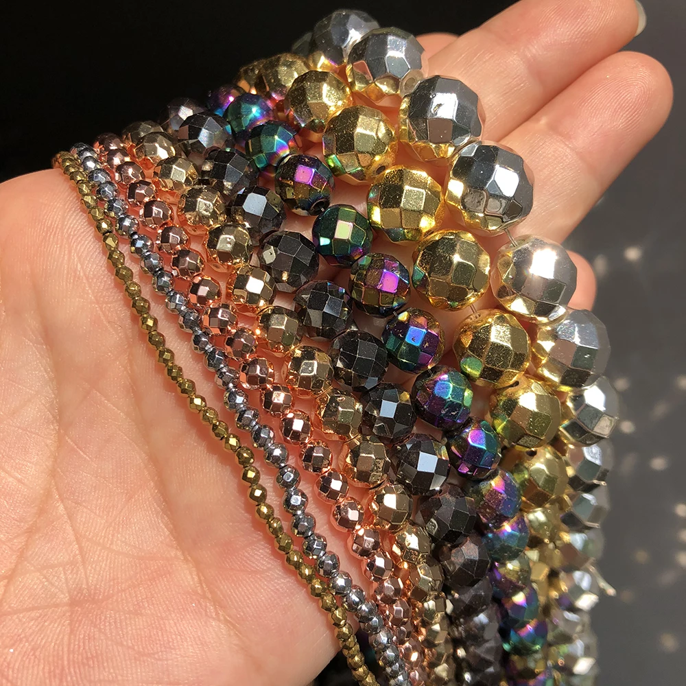 2-10 мм натуральный граненый позолоченный камень гематит бусины Круглые свободные
