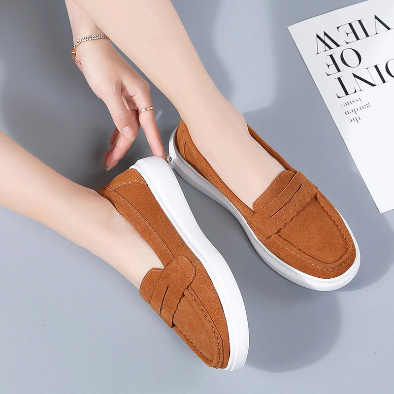 Мокасины EOFK женские на плоской подошве замшевые мягкие Модные Повседневные