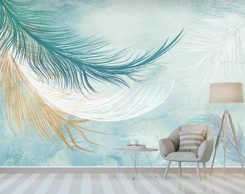 

Custom Nordic Small Fresh Feather Bedroom Background Wallpaper Mural