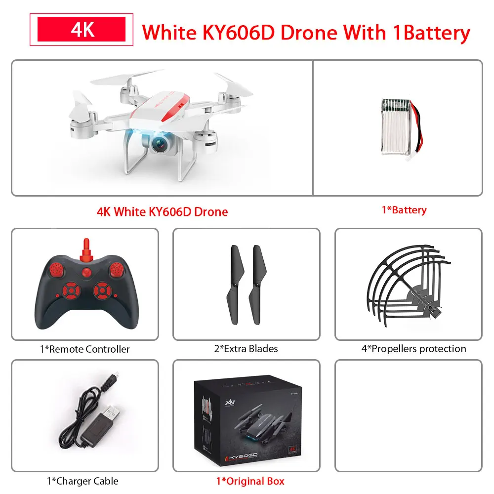 White 4K 1B KY606D Дрон с FPV wifi 480P 1080P 4K HD Двойная камера или без камеры Квадрокоптер 20 минут время полета мини Дрон VS SG106 E58 Дрон - Цвет: White 4K 1B
