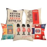 45x45cm cartoon style london bell tower guard pattern cotton linen cushion cover square pillow cases for sofa chair car seat