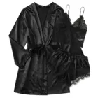 Пижамный комплект нижнего белья для женщин кружева с длинным рукавом твердых атласная Pour Femme летние Комплект ночной одежды повседневная одежда, Домашняя одежда халат-кимоно Ночная рубашка