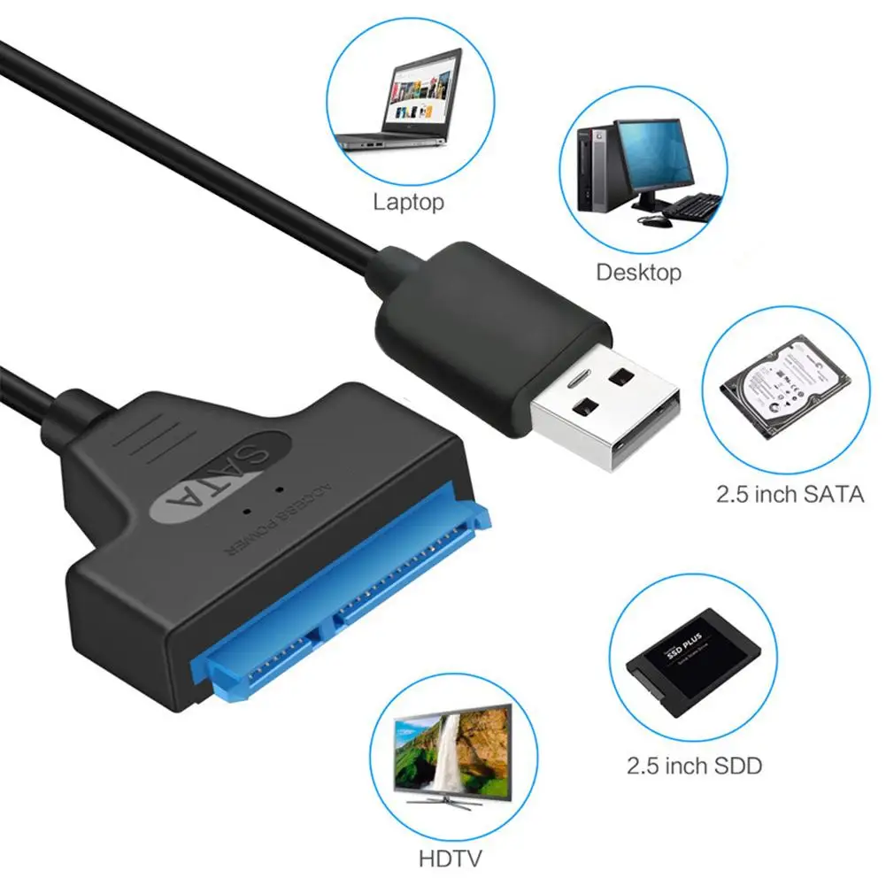 Адаптер медный с USB 2 0 на SATA 22pin 20 см может использоваться для жесткого диска 5