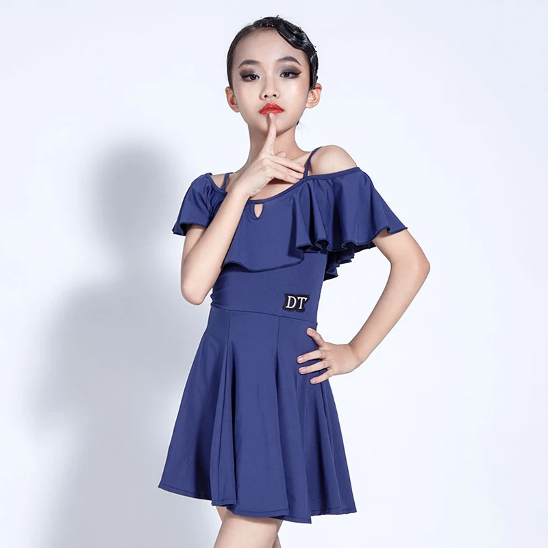 

Blue Latina Dress Stage Costume Girls Rumba Clothing Ballroom Dress Tango Dancing Outfit Salsa Dancewear Modern Dancewear DL8302