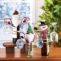 christmas wine bottle glass holders santa claus snowman iron goblet rack cup holder festival party home desktop decoration