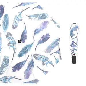 Ультралегкий Зонт с акварельными перьями, женский складной аксессуар от дождя, с защитой от ультрафиолета, три портативных