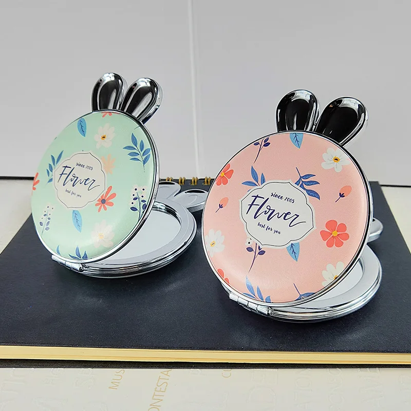 Карманное двухстороннее зеркало с цветочным узором для женщин и девушек