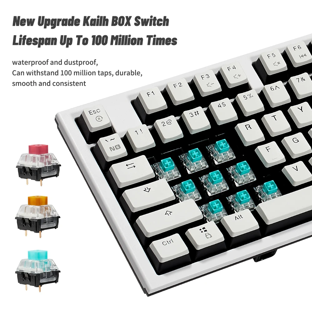 hexgears x5 new kailh box switch mechanical keyboard gaming pbt keycaps keyboard with hand rest 104 key usb2 4g wireless for pc free global shipping