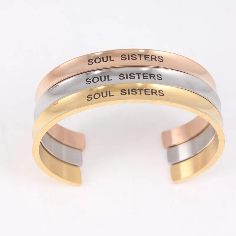 Серебряный розовый золотой браслет на запястье SOUL SISTERS вдохновляющий титановая