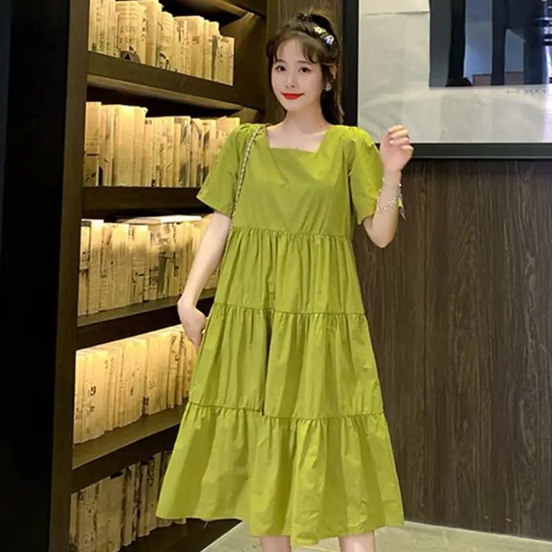 

Fashion Korean women cotton linen Ruffled dress,brand yellow white streetwear party dress,Summer long Dresses Vestidos