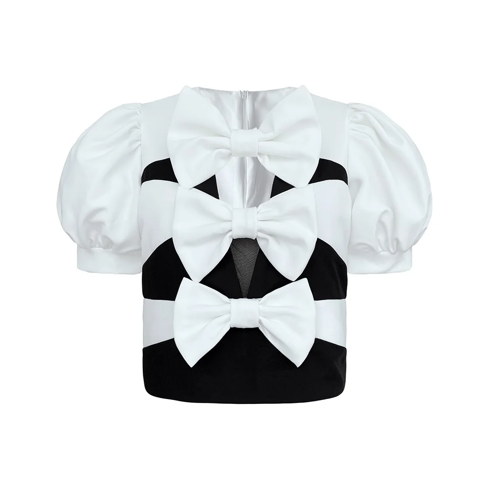 

Summer Satin Hollow Tight-fitting Bowknot Ladies Tops T-shirts 2021New Summer Ladies Fashion High-quality Tops Pullovers bra XL