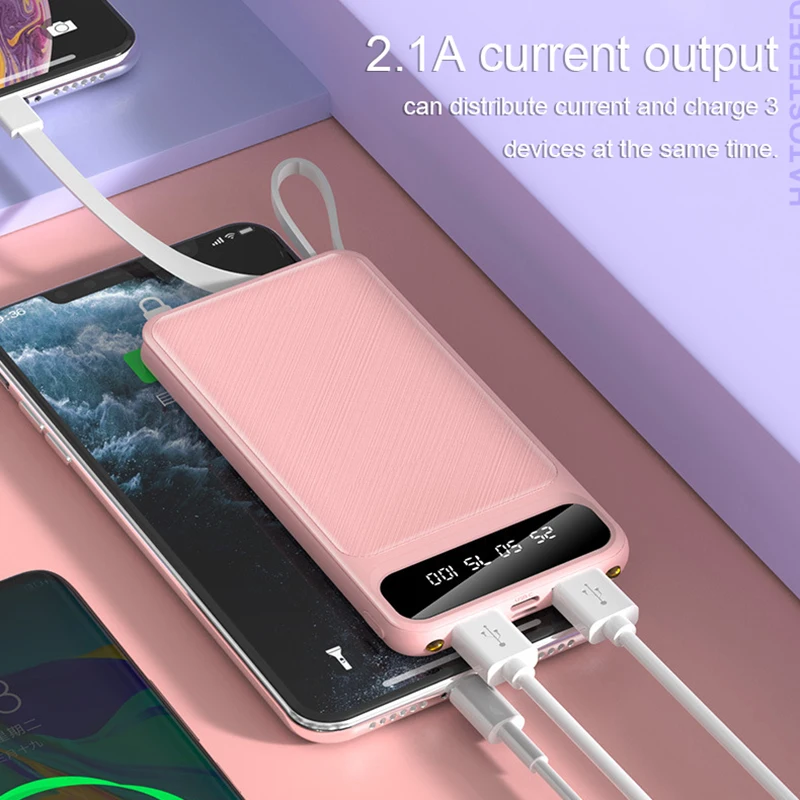 Портативный внешний аккумулятор 20000 мАч зарядное устройство встроенный USB для