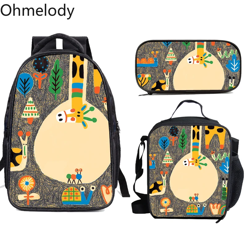 brazil illustration prints children 3pcs school backpacks insulation cooler lunch box pencil case lovely schoolbag kids bookbag free global shipping