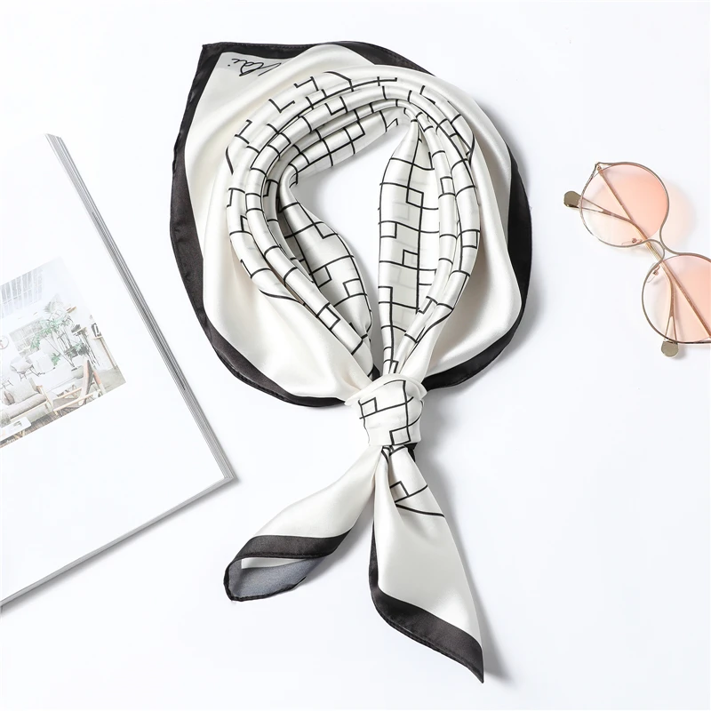 

2021 Nieuwe Plaid Vrouwen Zijde Vierkante Hals Sjaals Foulard Sjaals Haar Wraps Lady Office Halsdoek Bandana Hoofdband