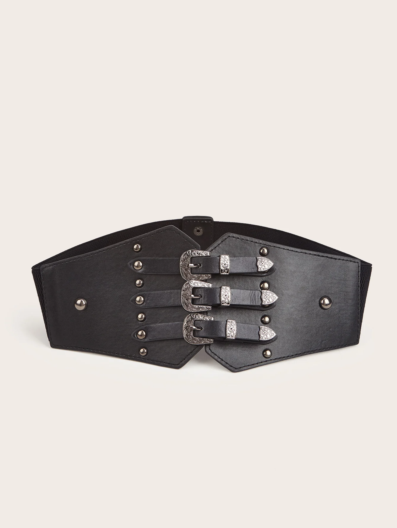 Luxury Brand Ladies Elastic Waist Black Wide Belt European And American Retro Metal Rivets With Dresses And Outer Wear Corsets