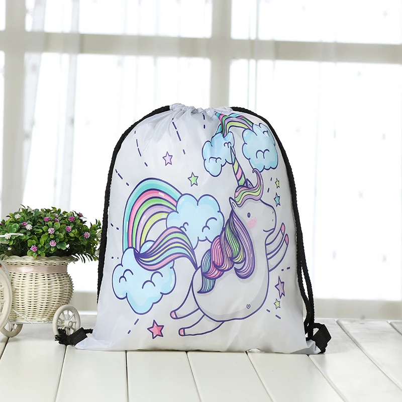 

drawstring Backpack fashion Women 3D printing travel knapsack men Casual bags unisex Women's shoulder drawstring Unicorn bag new