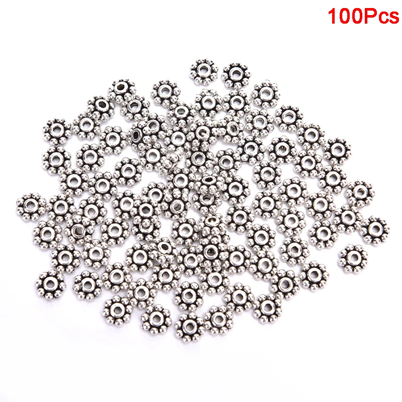 100pcs Round Metal Wheel Spacers Beads 6mm Tibetan Silver Flower Spacer For Jewelry Making | Украшения и аксессуары