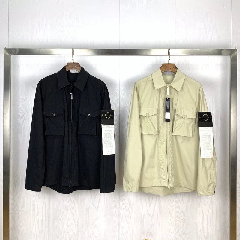 

2020 Compass Logo Patched Men Pocket Jacket Shirt Hiphop Streetwear Male Casual Jacket Coat