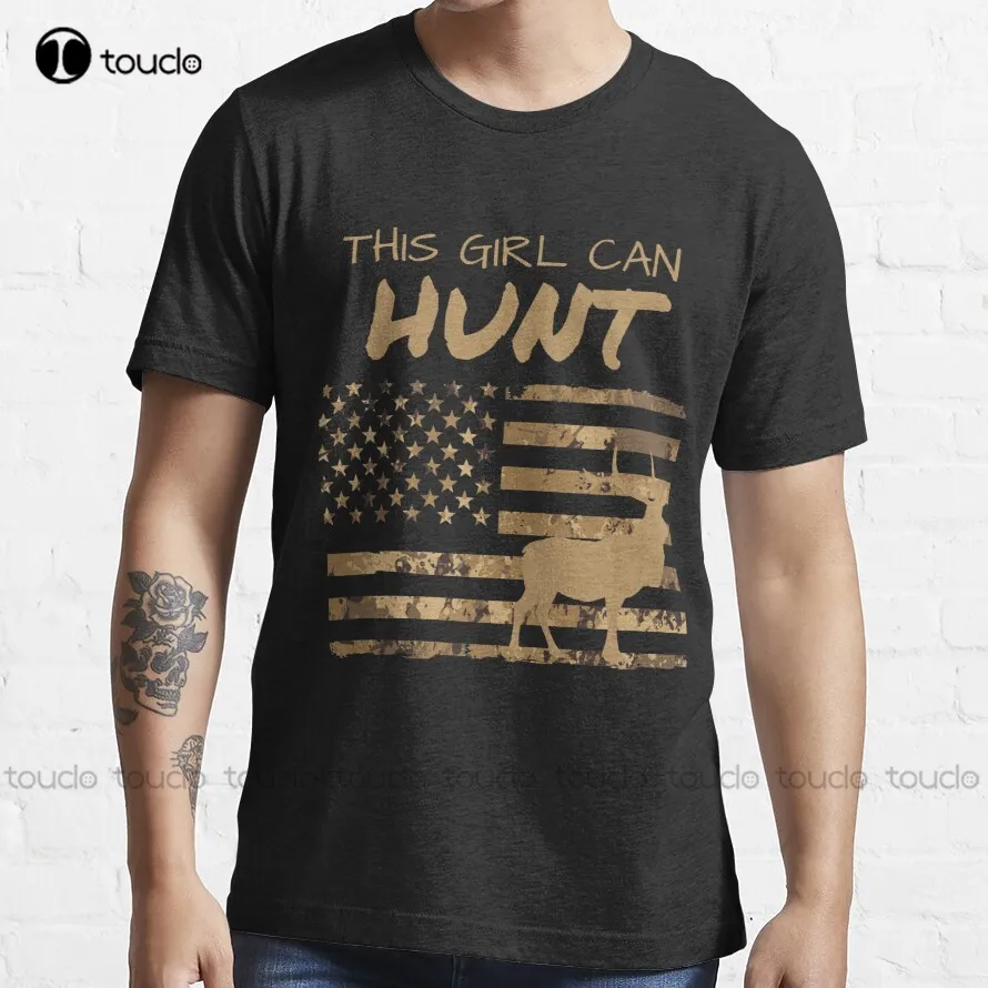 

This Girl Can Hunt American Flag Shirt Sticker T-Shirt Girls White Shirt Custom Aldult Teen Unisex Digital Printing Tee Shirt