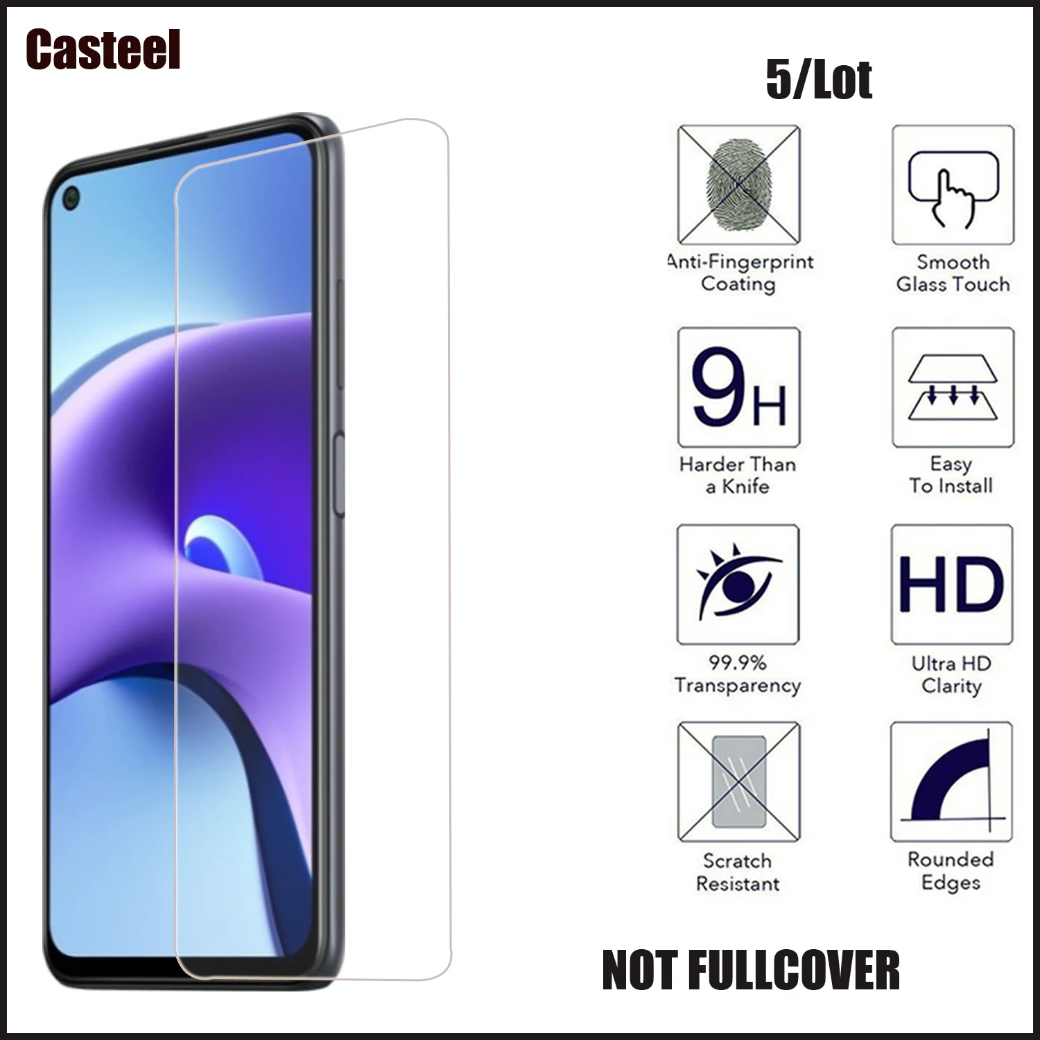 

5/lot 0.3mm 9H Premium 2.5D Curved Edge Tempered Glass For XIAOMI REDMI NOTE 9T 5G Screen Protector Film