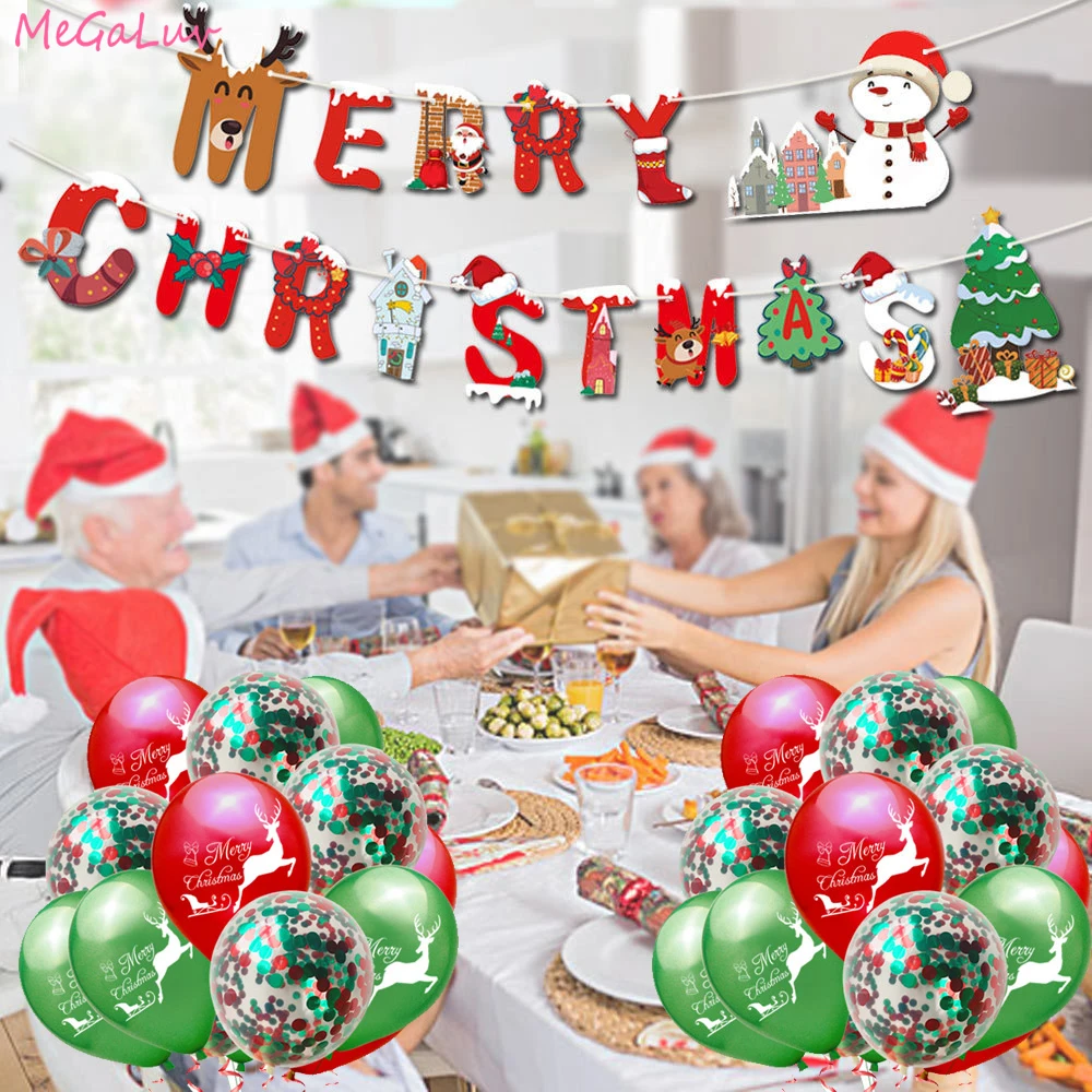 

Christmas Decoration Balloons Set Santa Claus Latex Ballon Merry Christmas Banner Xmas Festival Party Supplies