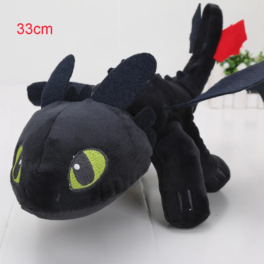 33cm balck Ночная фурия плюшевый беззубик игрушка как приручить дракона мягкая кукла беззубик светильник белый дракон кулон брелок игрушки подарок - Цвет: 33cm balck