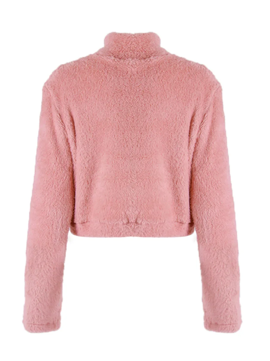 Женская укороченная Толстовка FADZECO розовый плюшевый пуловер на молнии с длинным