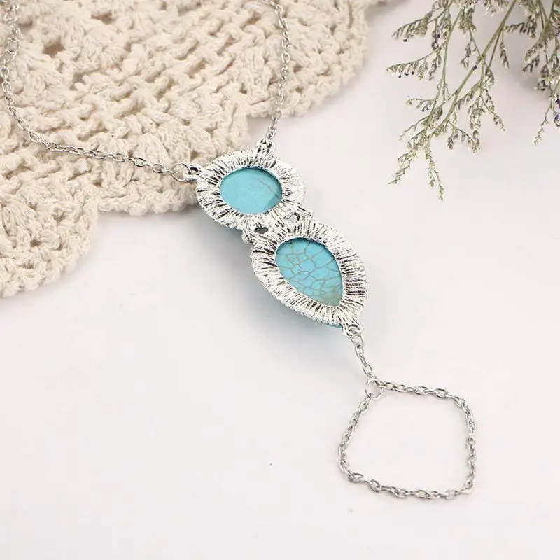 Boho бирюзовый браслет с ремешком на руку подчиненная цепь звено кольцо палец