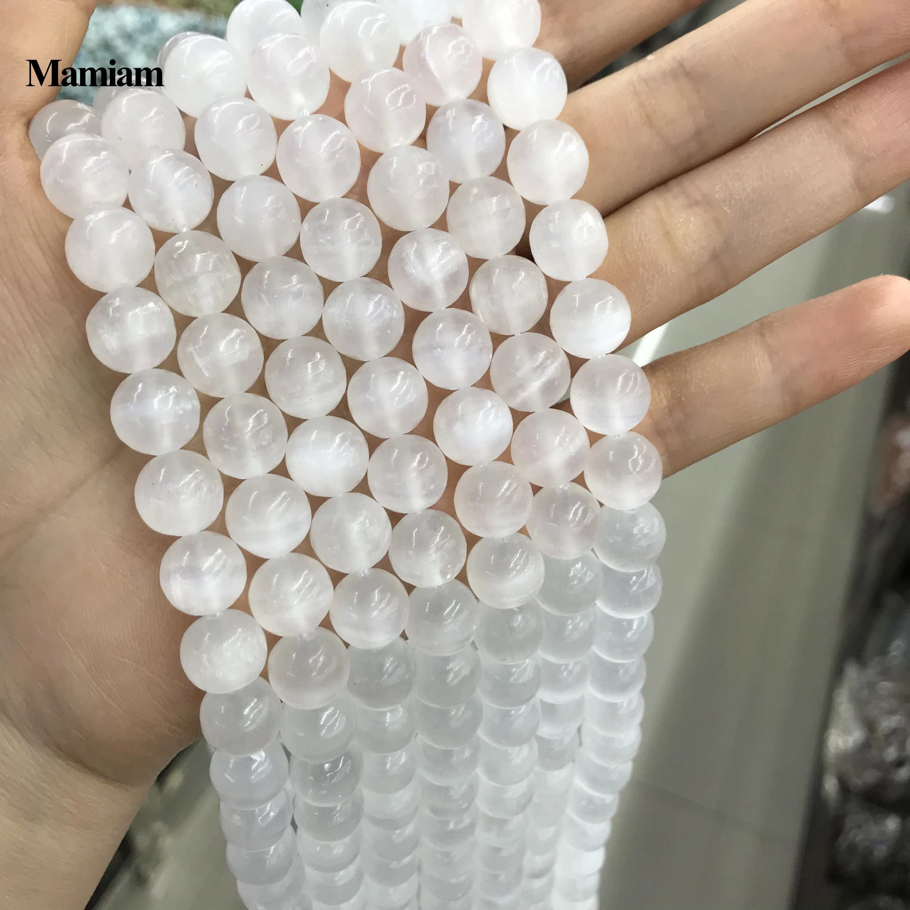

Mamiam Natural A White Selenite Calcite Beads Smooth Round Loose Stone Diy Bracelet Necklace Jewelry Making Gemstone Gift Design