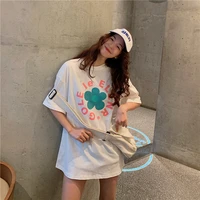 summer womens t shirt new korean cute little flower letter printing short sleeved t shirt bf o neck loose mid length ins shirt