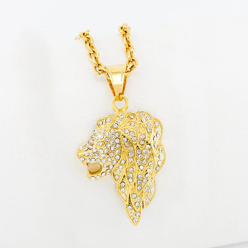 Подвеска в стиле хип-хоп мозаичный Циркон с головой льва модная цепочка ожерелье