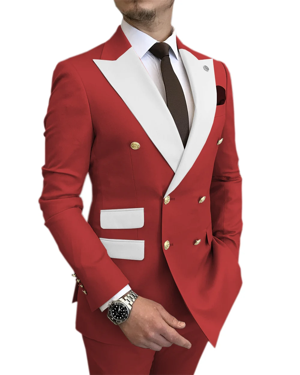 SZMANLIZI 2022 Red Men Suits For Wedding Double Breasted Groom Tuxedos 2 Pieces Prom Party Suits Terno Masculino Best Man Blazer