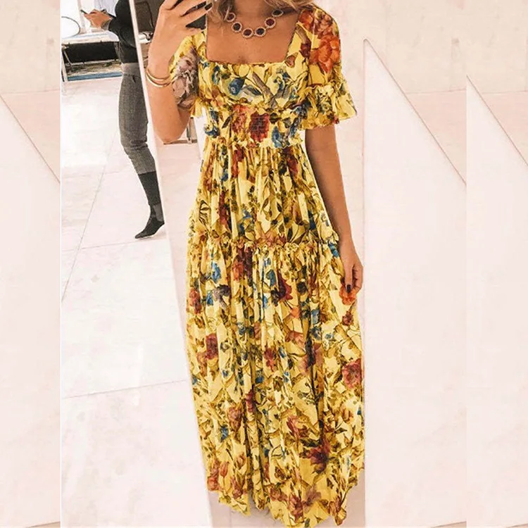 

2021 spring and summer new floral short-sleeved one-piece dress sexy dress women women clothes dress women