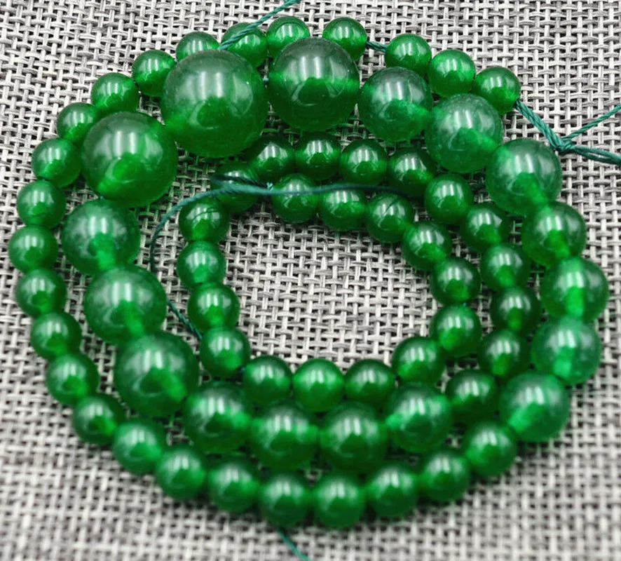 

Exquisite 6-14mm Green Jade Gems Jewelry Loose beads 17"