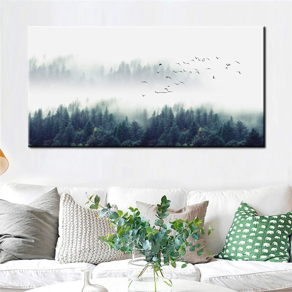 Холщовый плакат с изображением Фогги леса пейзаж художественный принт длинный