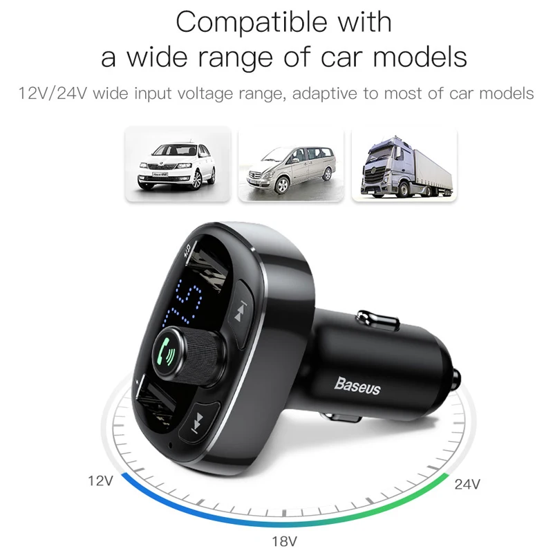 Baseus Car FM Transmitter Bluetooth 3.0 MP3 Audio Player 3.4A Dual USB Charger Handsfree Phone Modulator | Автомобили и мотоциклы