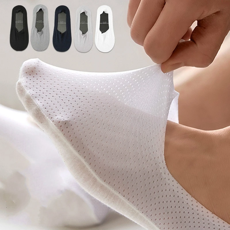 

Invisible Mesh Ice Silk Hollow Breathable Solid Boat Socks Men Woman Summer Silicone Heel Anti Slip Ultra-thin Cotton Ankle Sock