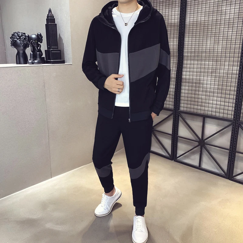 Повседневный геометрический черно-белый мужской комплект спортивный костюм с