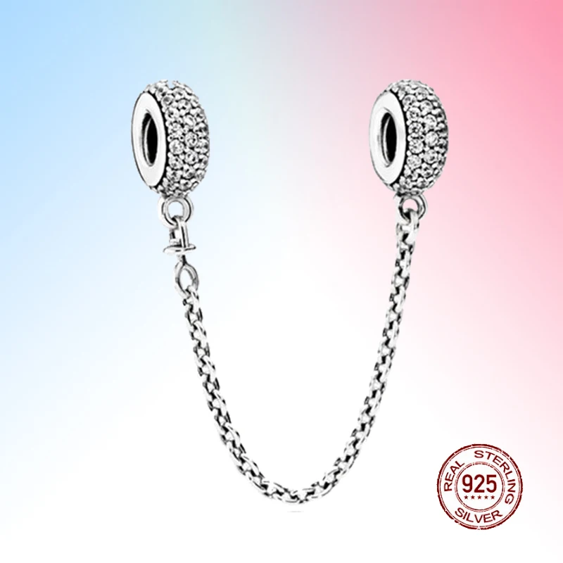 

hot sale 925 Sterling Silver Beads Authentic shine Safety chain Charm Fit Original Pandora Bracelet Jewelry DIY Pendant Bijoux