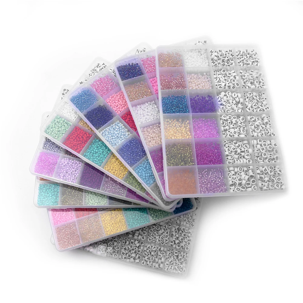 

Crystal Glass Seed Charms Bead Square Plastic Alphabet Puzzle Beads Boxes Set For DIY Name Bracelets Necklace Jewelry Making