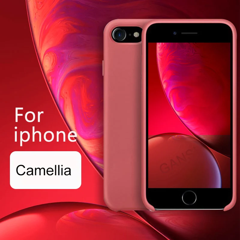 Camellia red Официальный силиконовый чехол для iPhone 11 Pro MAX XR X Xs MAX чехол s для apple iPhone 7 8 Plus 6 6s 5 5S SE чехол с логотипом - Цвет: Camellia red