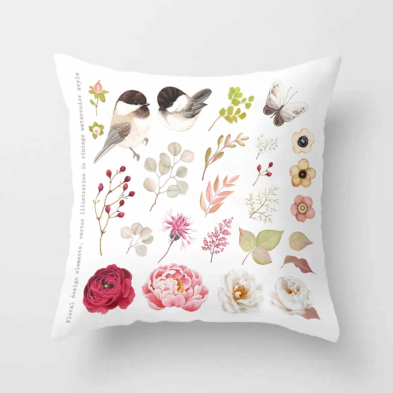 

Bird Floral Flower Decorative Cushions Pillowcase Polyester Cushion Cover Throw Pillow 45*45 Sofa Decoration Pillowcover 40869