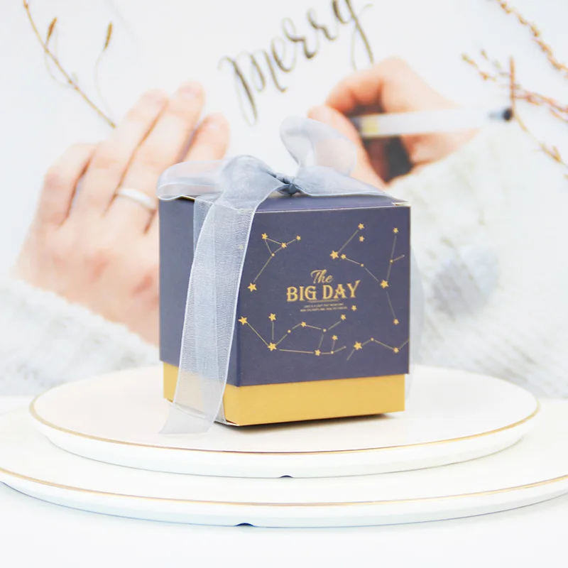 Blue Gift Bags A Big Day Blue Paper Candy Packaging Small Boxes For Gifts For Baby Shower Wedding & Engagement Favor