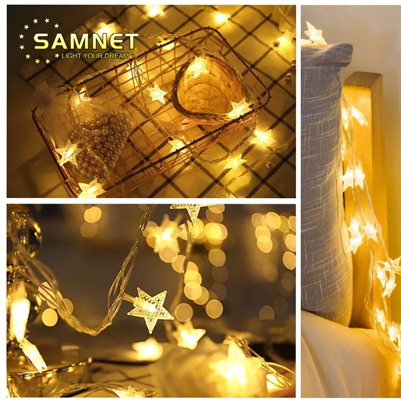 Многоцветная Мерцающая светодиодная гирлянда со звездами внутренняя на