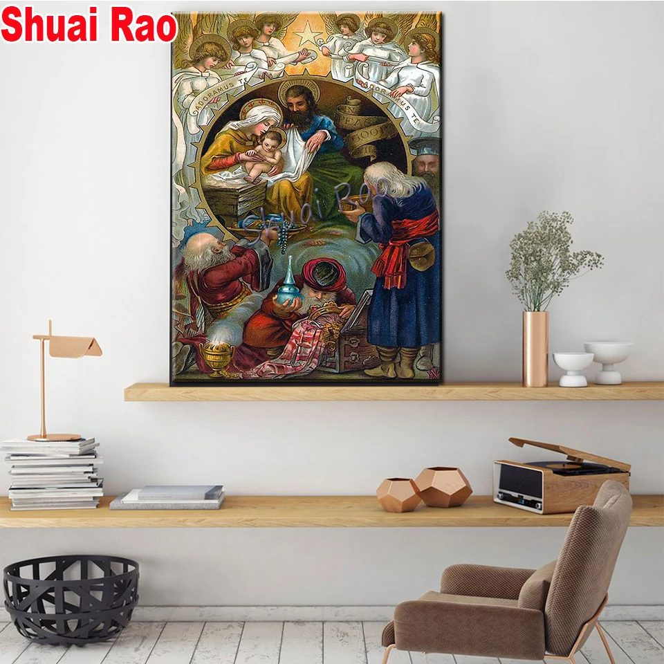 

5d diy diamond painting Winter Jesus was born full square round 3 d diamond embroidery art diamond mosaic christ gift decor,