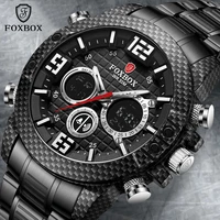 lige brand foxbox carbon fiber case sport mens watches luxury quartz wrist watch for men military waterproof dual display clock