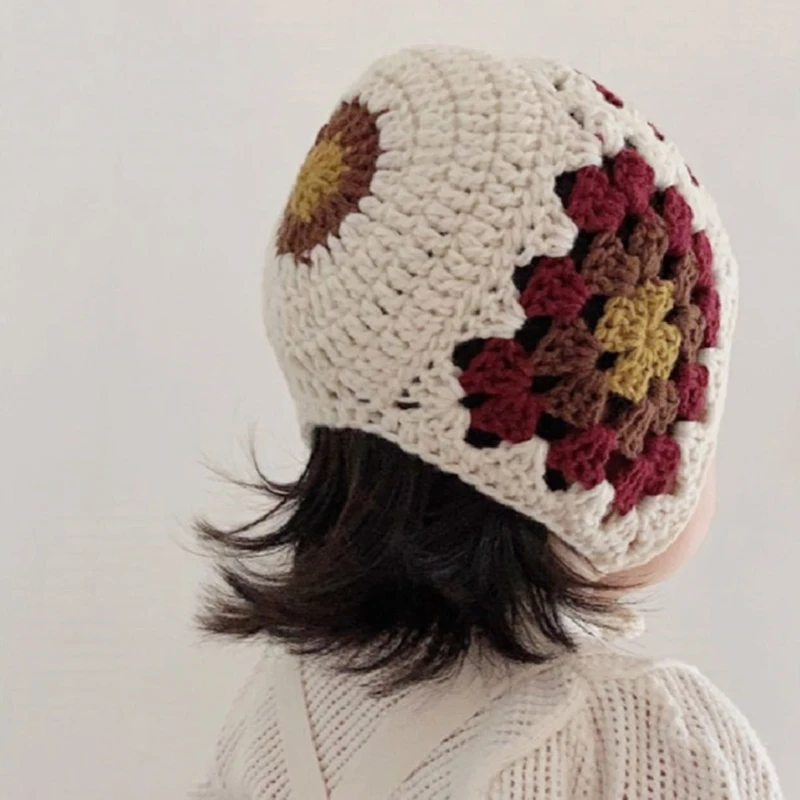

Baby Soft Knitted Hat Newborn Embroidered Cap Infant Boy Girl Autumn Winter Crochet Sun Flower Beanie Photo Props Accessories