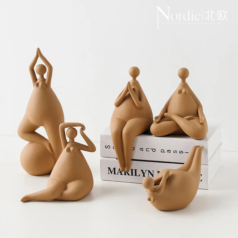 Абстрактная женская статуя для йоги желтая керамическая декоративная